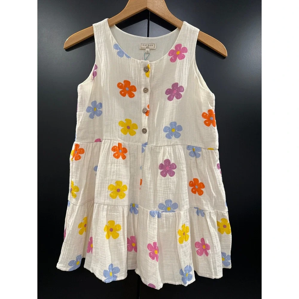 Hayden Girls Floral Cotton Gauze Tiered Romper Cream Multi Color Size L GY8118